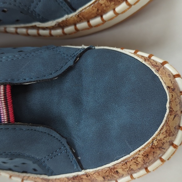 Faux Suede Leather Perforated Cork Look Slip On Sneaker 8 Blue - Picture 6 of 16